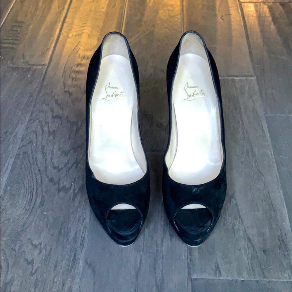 Louboutin Suede Peep Toe Pumps - Picture 3 of 13